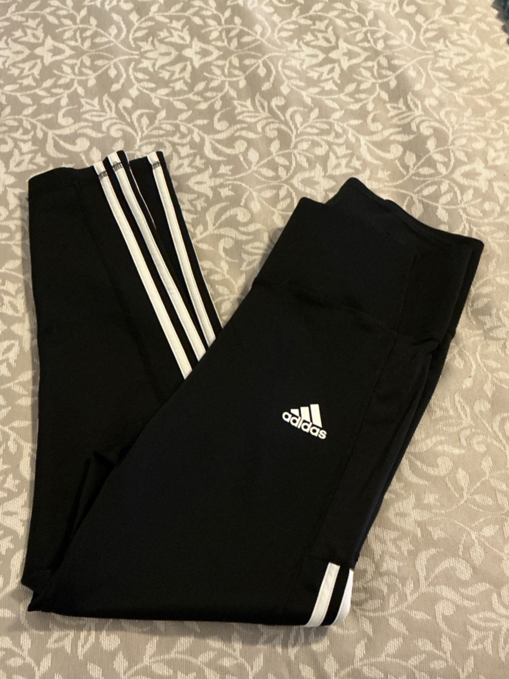 adidas Black Leggings with White 3-Stripe Detail